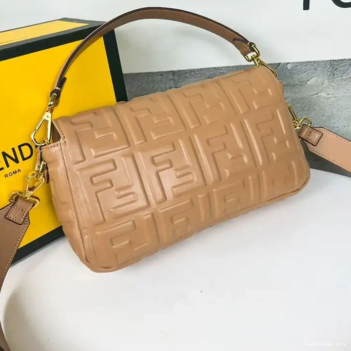 Affordable Nappa Brown FF Baguette In Medium Leather Motif Fendi Bag 0505